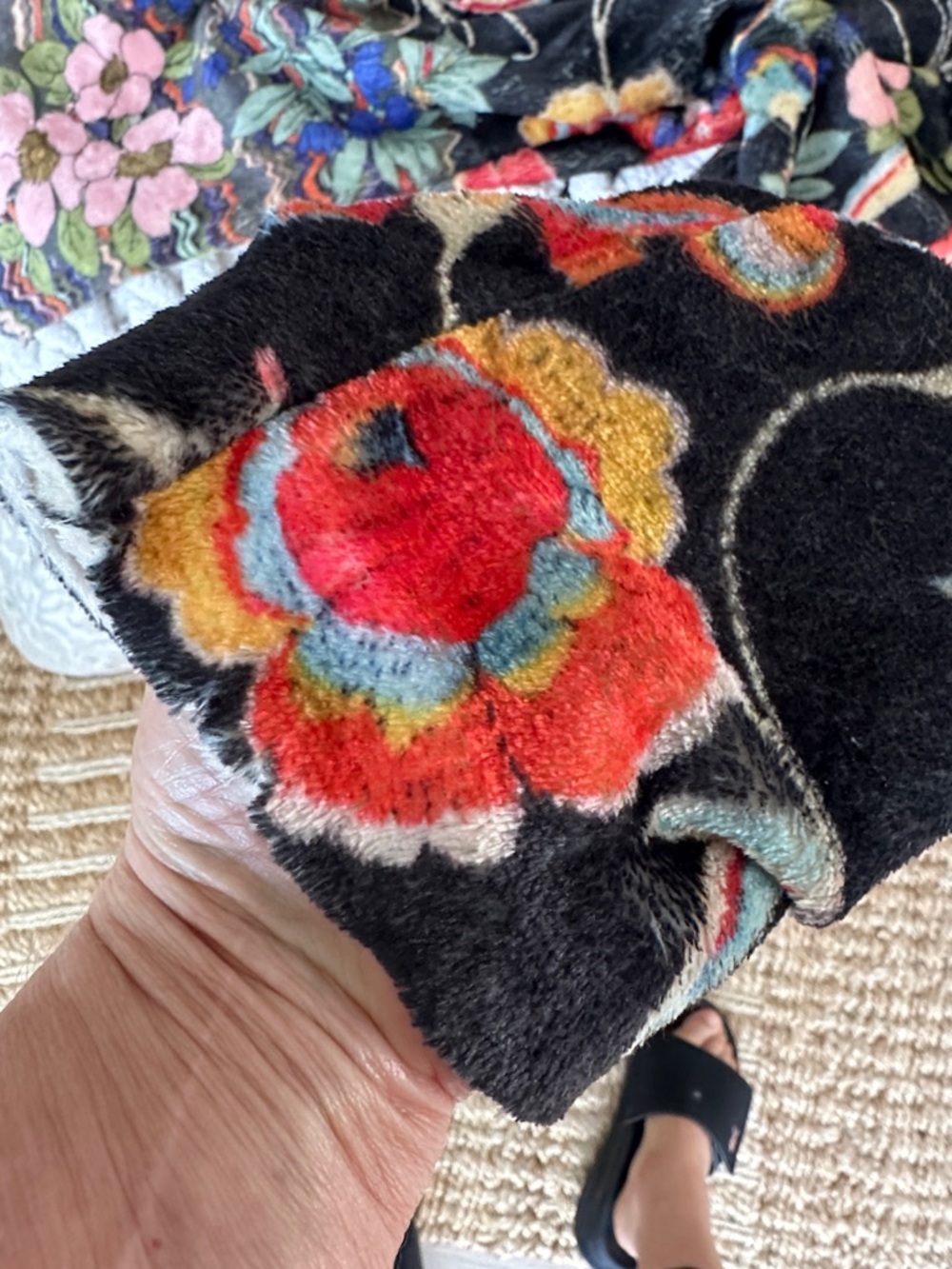Johnny Was Multicolor Floral Patchwork Hooded Sweater Jacket - Black & Cream - Picture 5 of 8